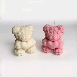 White And Pink Roses Bears Candle, Gift For Her, Valentine's, Soy wax Handmade - Picture 1 of 1