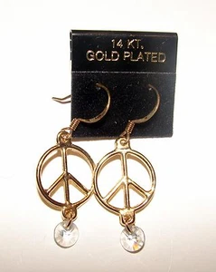 NEU 14K VERGOLDET PEACE ZEICHEN MIT KRISTALL OHRRINGE HYPOALLERGEN - Bild 1 von 2