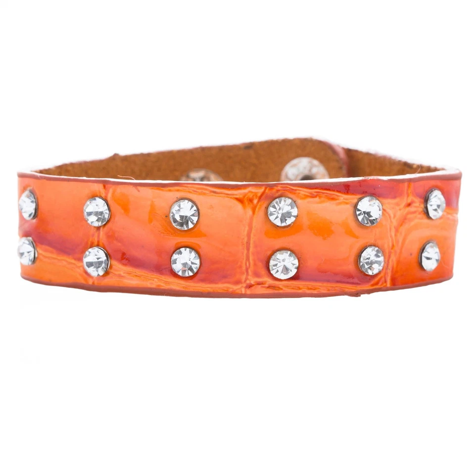 Pulsera brazalete de cuero de cocodrilo sintético con tachuelas de cristal cierre a presión Foto 1 de 1