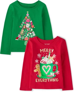 Baby Toddler Girls Long Sleeve Graphic T-Shirt 2-Pack - Picture 1 of 12