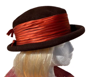 VTG 1950s Hat Glenover Henry Pollak NY Womens Brown 100% Wool Felt Satin Ribbon - Picture 1 of 9