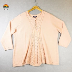 Roman's Lace Yoke Pullover Sweater Pink Long Sleeves Knit Women's Size 2X 26/28 - Picture 1 of 9