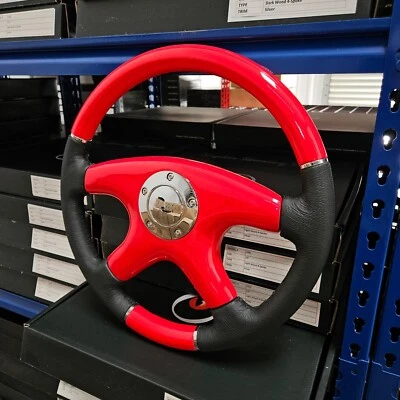 VOLANTE RAPTOR 15" CUERO NEGRO ROJO MADERA Foto 1 de 4