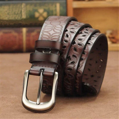 Ladies Pin Buckle Belt Ladies  Leather Hollow Belts Jeans Waistband Belt - Image 1 of 4