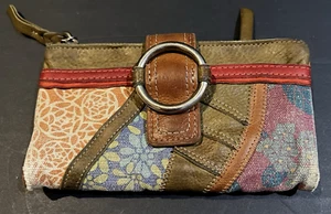 Vintage Fossil Multicolor Leather & Canvas Patchwork Bifold Wallet RARE 7" x 4" - Picture 1 of 11