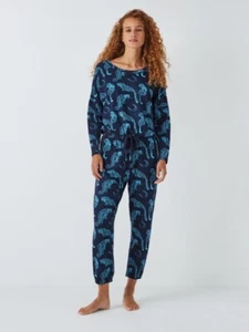 BNWT  Their Nibs Snow Leopard Moon Print Jersey Pyjama Set Blue Sz: S  RRP£38 - Picture 1 of 6