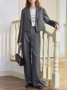 Mujeres Conjuntos de Traje Oficina Dama Corto Botón Único Blazers Largo Pantalones - Imagen 1 de 28