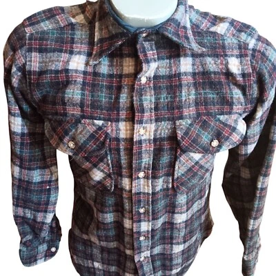 Маленькая винтажная клетчатая шерстяная фланелевая рубашка стеганая с воротником подкладка 1970-е Lumberjack - Изображение 1 из 4