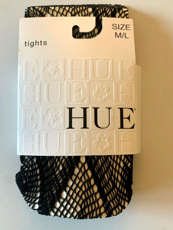 HUE Tights M/L LACY HERRINGBONE Sheer Black U11558 Italy Med Large