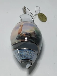 Thomas Kinkade Shoreline Splendors Lighthouse Cottage Ornament 6" Seaside - Picture 1 of 6