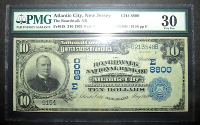 1902 $10 Atlantic City, NJ The Boardwalk National Banknote FR# 618 PMG VF30 - Image 1 of 2