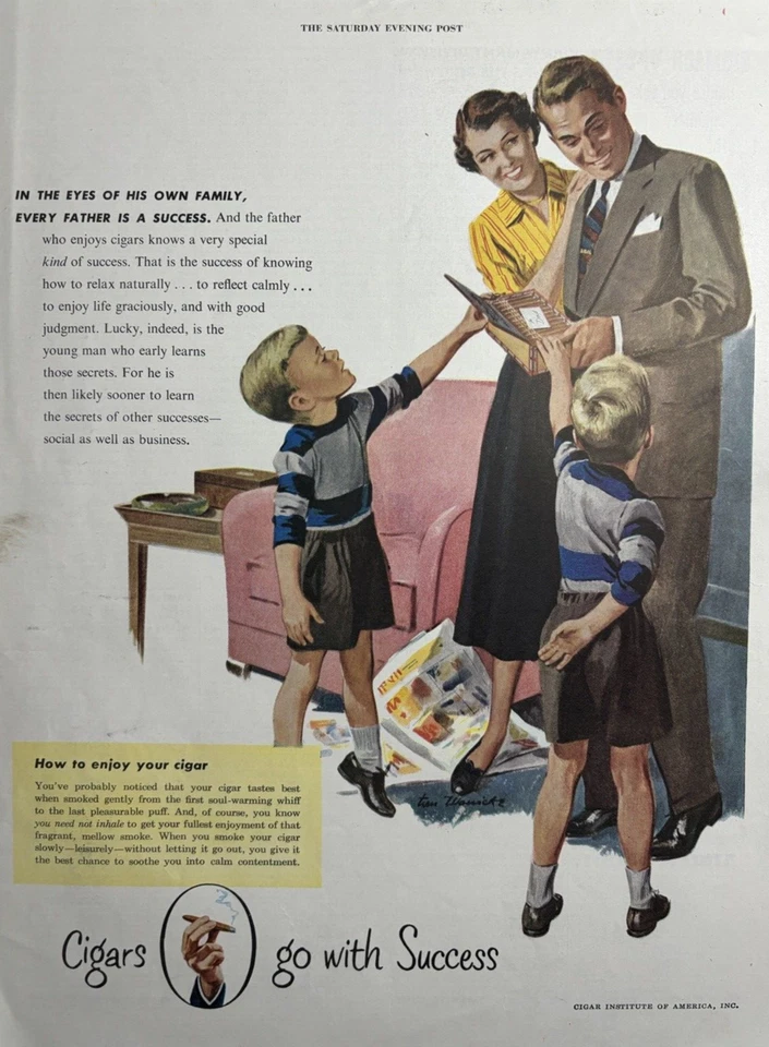 1950 Cigar Institute America Success Smoke Enjoy Own Family anuncio impreso vintage Foto 1 de 1