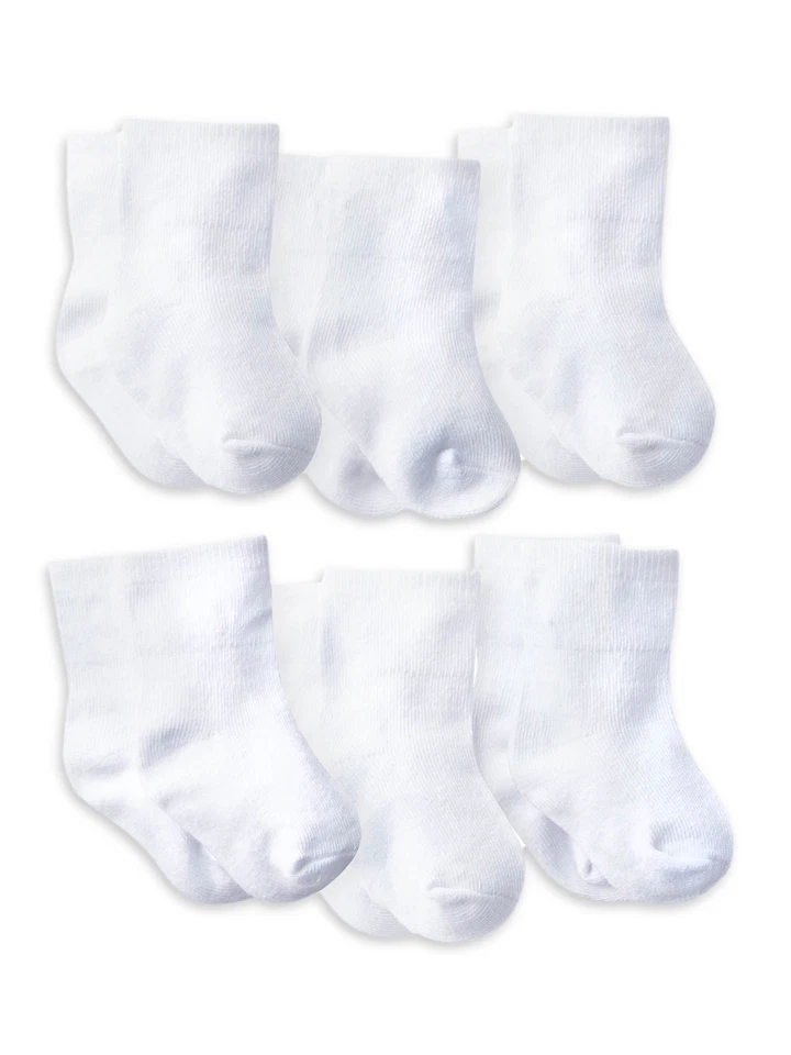 Gerber Unisex Baby 6 Pack Organic Jersey Crew Socks Various Sizes White Neutral - Image 1 of 2