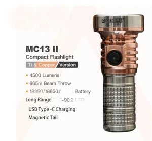 Mankerlight 4000 LUMEN Titanium + Copper LED Flashlight USB Rechargeable 18350 - Picture 1 of 17