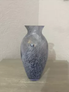 VINTAGE CAITHNESS SCOTTISH BLUE/purple WHITE SWIRLS GLASS VASE 20.5cm H 9cm Mid - Picture 1 of 7