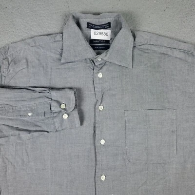Nautica Shirt Mens Size 16 Gray Dress Button Up Long Sleeve Adult - Image 1 of 4