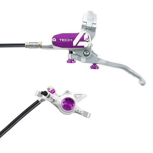 Hope Tech 4 X2 XC Gravel MTB Brake - Silver/Purple- Black Hose - Right Hand Rear - Image 1 of 1