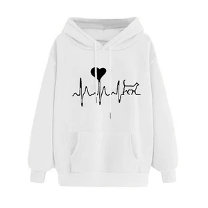 Fashionable Ladies Long Sleeve Hiphop Retro Printed Sports Hooded Sweatshirt - Picture 1 of 86