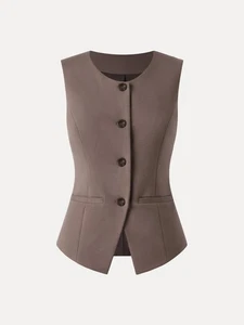OGL move Clothing-Office Staple Waistcoat with Pockets - Size Small - Color Fawn - Picture 1 of 9