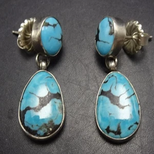 Signed PRINCE MINE TURQUOISE Sterling Silver EARRINGS Pierced Drop Dangle - Picture 1 of 15