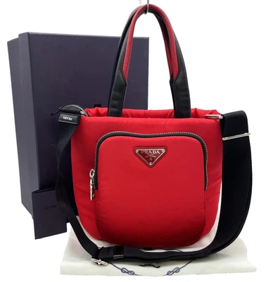 Auténtico Bolso de Mano Prada 1BG270 Cargo Tessuto Nylon Rojo Negro 2 Vías con B/D NS101644 Foto 1 de 4