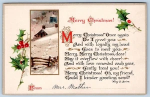 1907-10's MERRY CHRISTMAS POEM by MARY D. BRINE ANTIQUE POSTCARD - Picture 1 of 2
