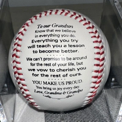 Baseball Message To My Grandson  From Grandma And Grandpa Keepsake W GiftBox NEW - Image 1 of 4