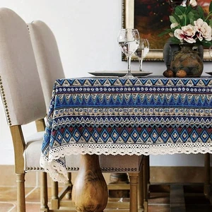 Elome Vintage 36 Inch Square Bohemian Style Tablecloth, Cotton Linen Lace - Picture 1 of 7