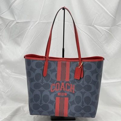 Coach Womens City Tote Bag Signature Canvas W Coach Graphic CBI79 Denim/Bold Red - Image 1 of 4