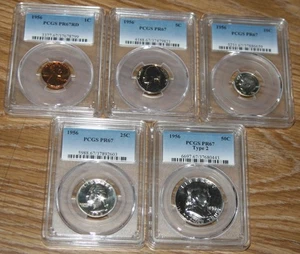 Juego de prueba de plata 1956 como nuevo en Estados Unidos - clasificación PCGS PF67 (las 5 monedas) Franklin Ty. 2 - Imagen 1 de 2