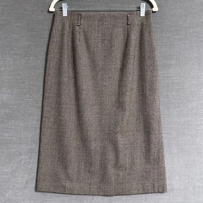 Saia Talbots Vintage 8 Marrom Xadrez Lã Midi Carreira Clássica Preppy Japão Outono - Imagem 1 de 4