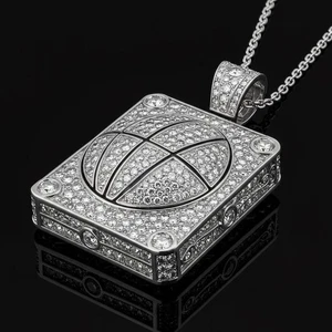 2Ct Round Cut Lab Created Diamond Basketball Box Pendant 14k White Gold Plated - Picture 1 of 3