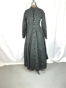 antique dress Civil War era bust 34 waist 30 cotton twill print original - Picture 1 of 12