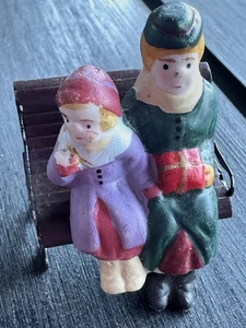 Vintage Lemax Porcelain Park Bench Women With Package Girl Village Figurine - Picture 1 of 10
