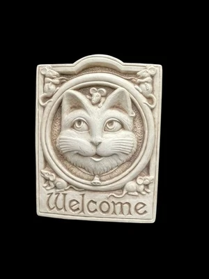 Placa de pared de bienvenida de gato hecha a mano de colección Carruth escultura piedra EE. UU. letrero de puerta 5,5"x Foto 1 de 4