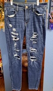 American Eagle Women's 8/29 Next Level Stretch Low-Rise Ripped Skinny Jeans - Picture 1 of 10