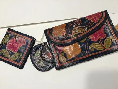 De Colección Cuero Tooled Boho Cartera Bolso sin asas Monedero Conjunto 3 India Boho Retro Nuevo Foto 1 de 4