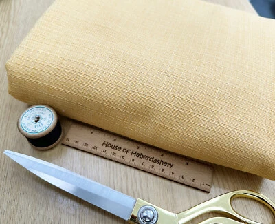UPHOLSTERY FABRIC REMNANT - Mustard Ochre Yellow Linen Look Fabric - 2m Length - Image 1 of 4