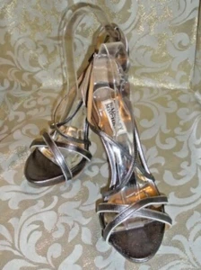 PEWTER BADGLEY MISCHKA PLATFORM STRAPPY STILETTO HEEL PUMPS MULES 9 M - Picture 1 of 11