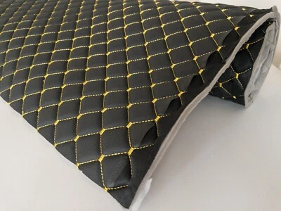 leatherette  Fabric Foam Quilted BLACK AND YELLOW  Car Seat  Upholstery Foto 1 de 4
