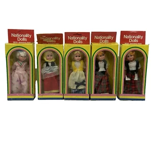 Vintage Nationality Dolls Complete Set of 5 w/ Sleeping Eyes in Boxes Hong Kong - Picture 1 of 8