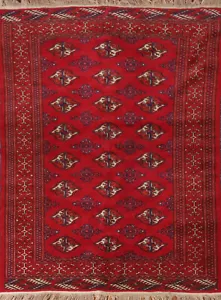 Vintage Red Geometric Turkoman Foyer Rug 4x6 Tribal Traditional Handmade Carpet - Picture 1 of 20