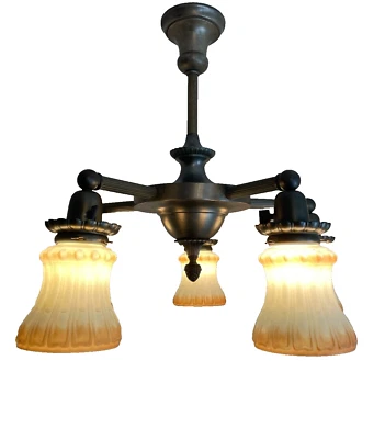 luminária de montagem antiga vitoriana 1910 latão 5 luzes simi-flush - Imagem 1 de 4