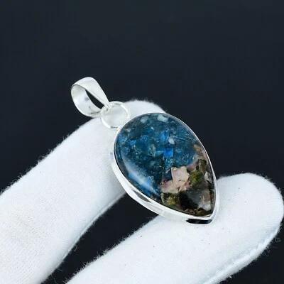 925 Argento Sterling Artigianale Gioielli Naturale Rame Tormalina Gemma Ciondolo - Immagine 1 di 4