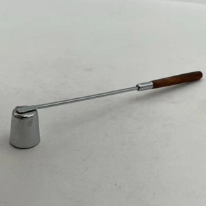 Vintage MCM Walnut Silver Candle Snuffer w/ Dark Wood Handle 9” long - Picture 1 of 14