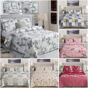 3 Pcs Patchwork Bedspread Reversible Quilt Comforter Bed Throw Set Double & king - Picture 1 of 73