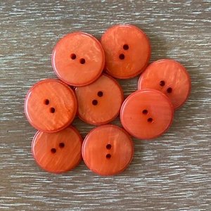 VINTAGE BUTTONS Orange Plastic Pearlescent 15/16" (23 mm) with 2-Hole - 8 pieces - Picture 1 of 6