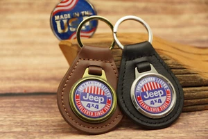 NEW RARE VINTAGE 1970s JEEP AMERICAN LEGEND USA Leather CAR Key Chain Ring Fob - Bild 1 von 6