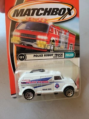 Matchbox 2001 Police #51 Police Robot Truck White Opening Side Door Diecast NEW - Image 1 of 2