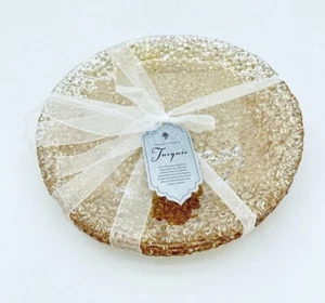 Turkish Glass Peach Pebbled 4 Plates Set Salad Dessert Clear Plates Set 8.2" NWT - Picture 1 of 12